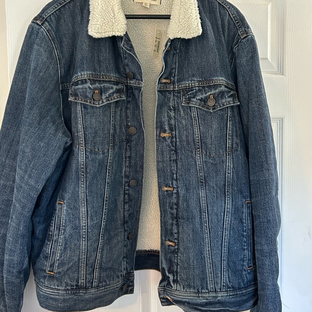 Madewell Blue Denim Jacket with Sherpa Collar Xl  NWT